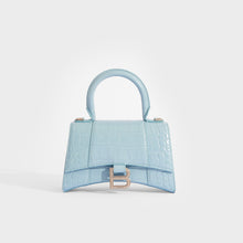 Load image into Gallery viewer, BALENCIAGA XS Hourglass Top Handle Bag in Blue Grey Embossed Croc