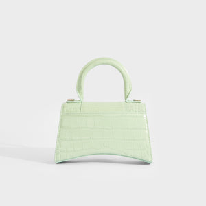 BALENCIAGA XS Hourglass Top Handle Bag in Light Green Embossed Croc