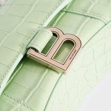 Load image into Gallery viewer, BALENCIAGA XS Hourglass Top Handle Bag in Light Green Embossed Croc