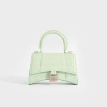 Load image into Gallery viewer, BALENCIAGA XS Hourglass Top Handle Bag in Light Green Embossed Croc