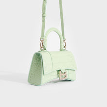 Load image into Gallery viewer, BALENCIAGA XS Hourglass Top Handle Bag in Light Green Embossed Croc