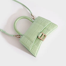 Load image into Gallery viewer, BALENCIAGA XS Hourglass Top Handle Bag in Light Green Embossed Croc