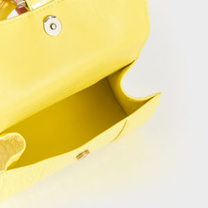 BALENCIAGA XS Hourglass Top Handle Bag in Light Yellow Embossed Croc