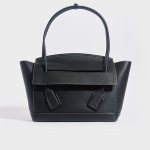Front of the BOTTEGA VENETA Arco Large Grained Leather Tote in Black with Gold Hardware
