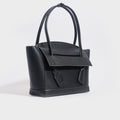 Arco Large Grained Leather Tote in Black with Silver Hardware
