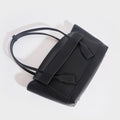 Arco Large Grained Leather Tote in Black with Silver Hardware