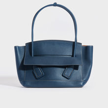 Load image into Gallery viewer, Front of the BOTTEGA VENETA Arco Large Leather Tote Bag in Deep Blue