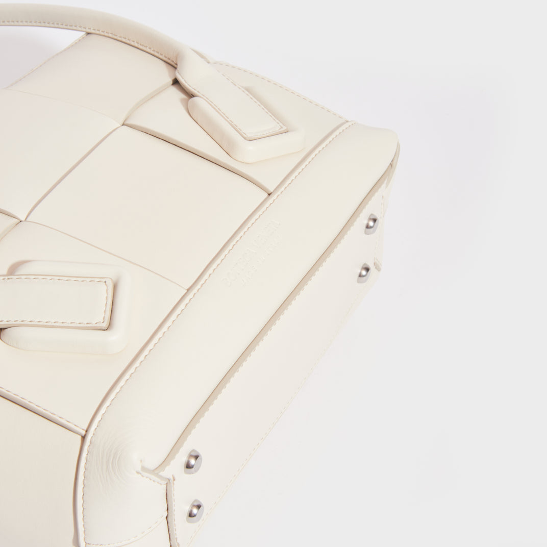 BOTTEGA VENETA Arco Small Intrecciato Leather Tote Bag in White