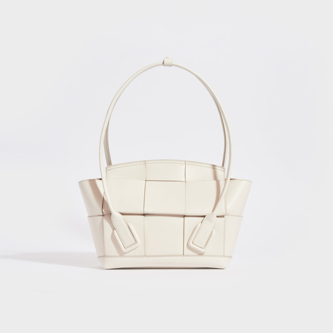 Handle Mini Intrecciato Leather Tote in White - Bottega Veneta