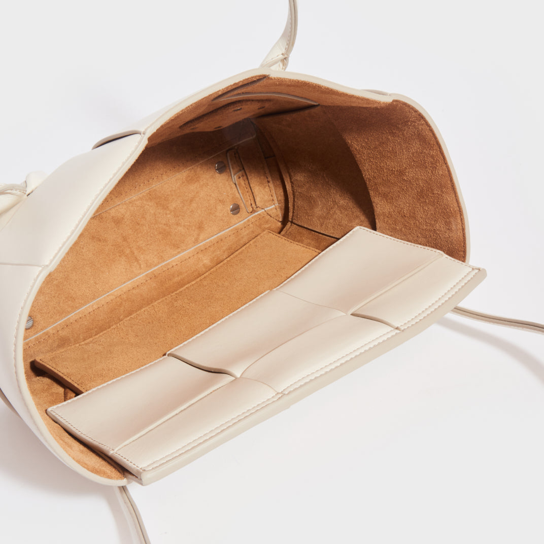 Arco Small Intrecciato Leather Tote Bag in White