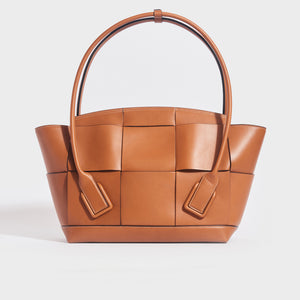 BOTTEGA VENETA Arco Large Intrecciato Leather Tote Bag in Wood