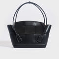 Front view of the BOTTEGA VENETA Arco Large Intreccio Leather Tote Bag in Black