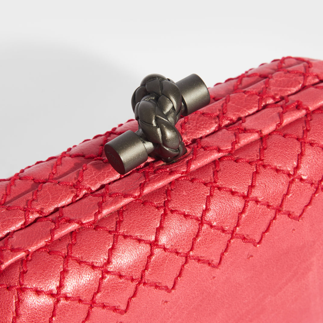 BOTTEGA VENETA Diamond Stitch Leather Knot Clutch in Red