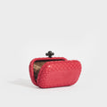 Diamond Stitch Leather Knot Clutch in Red