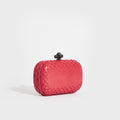 Diamond Stitch Leather Knot Clutch in Red