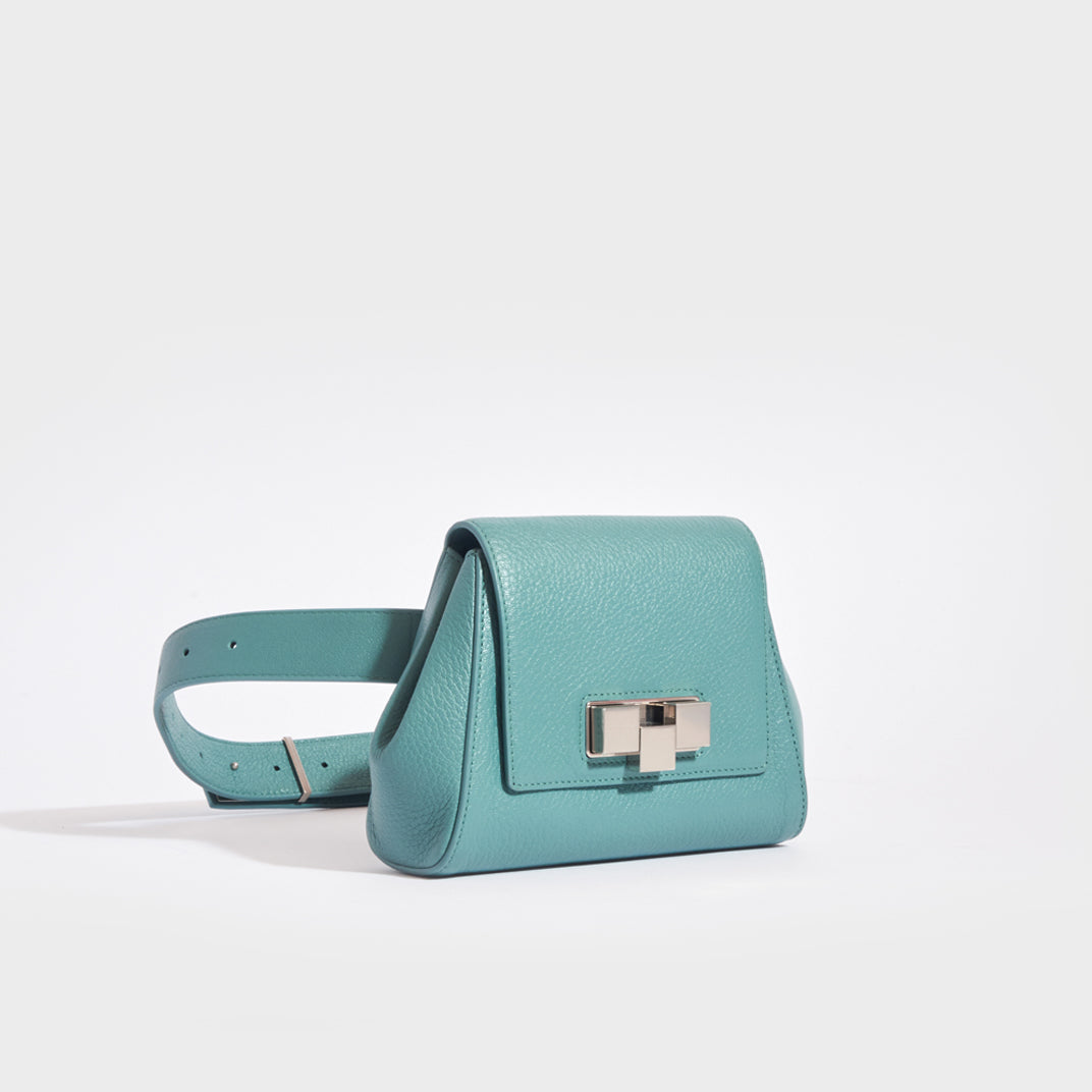 Geometric Leather Belt Bag in Storm