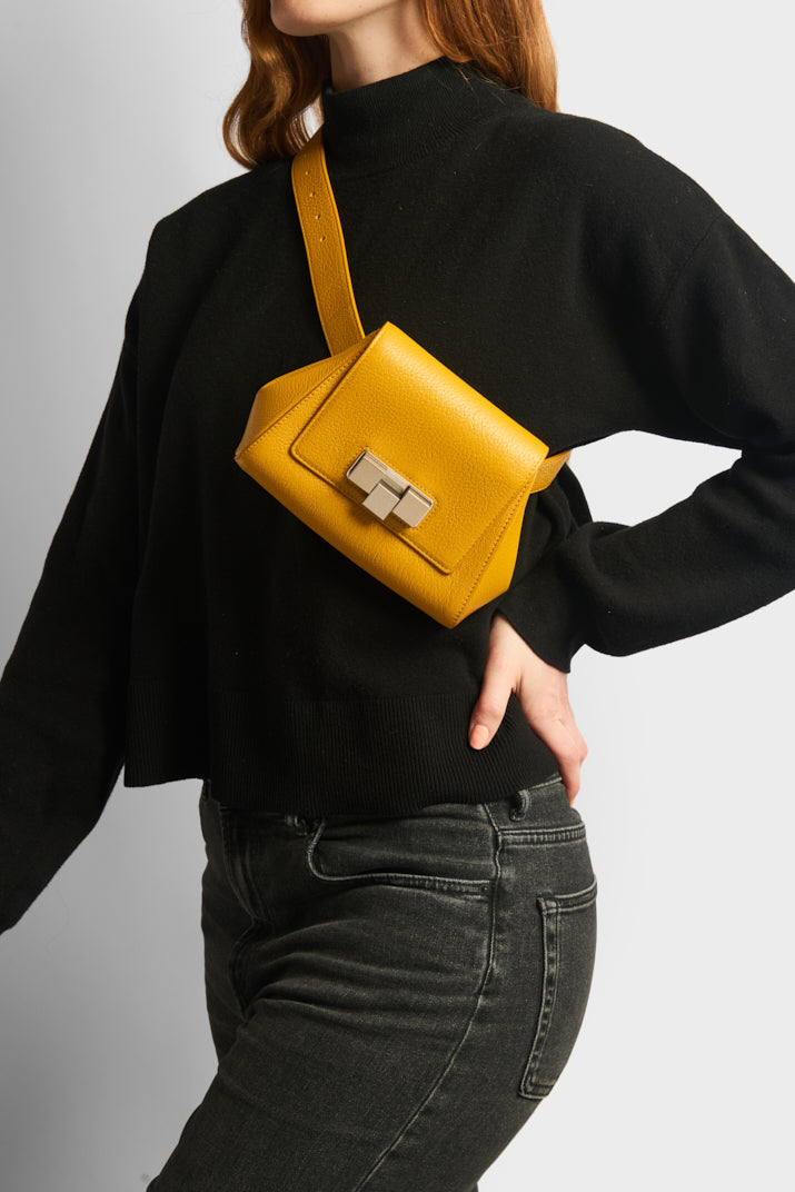 Geometric Leather Belt Bag in Yellow