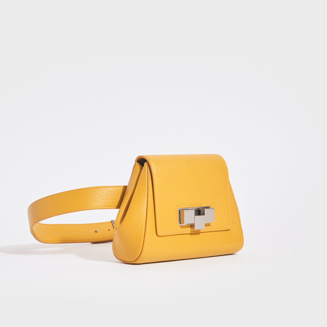 Geometric Leather Belt Bag in Yellow