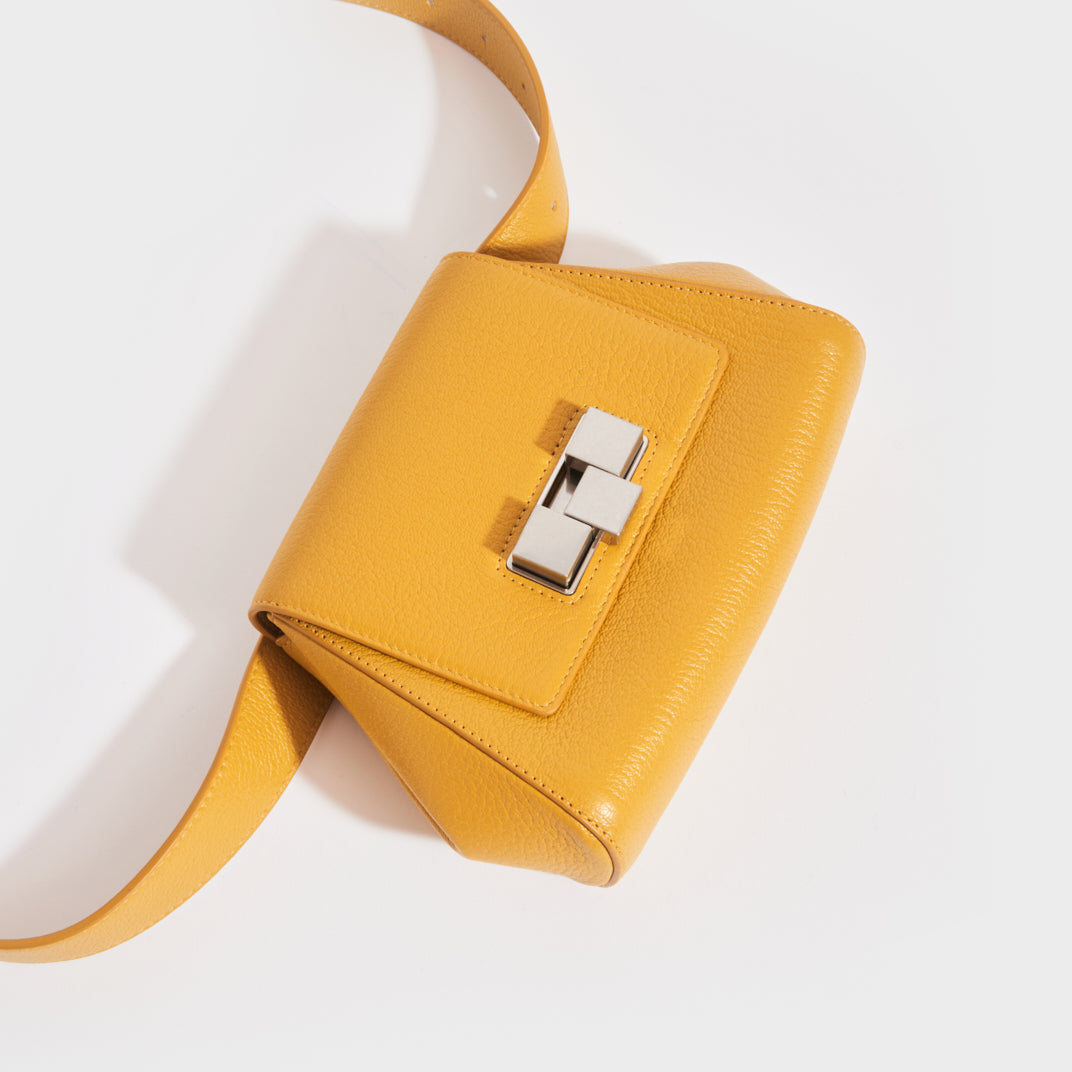 Geometric Leather Belt Bag in Yellow
