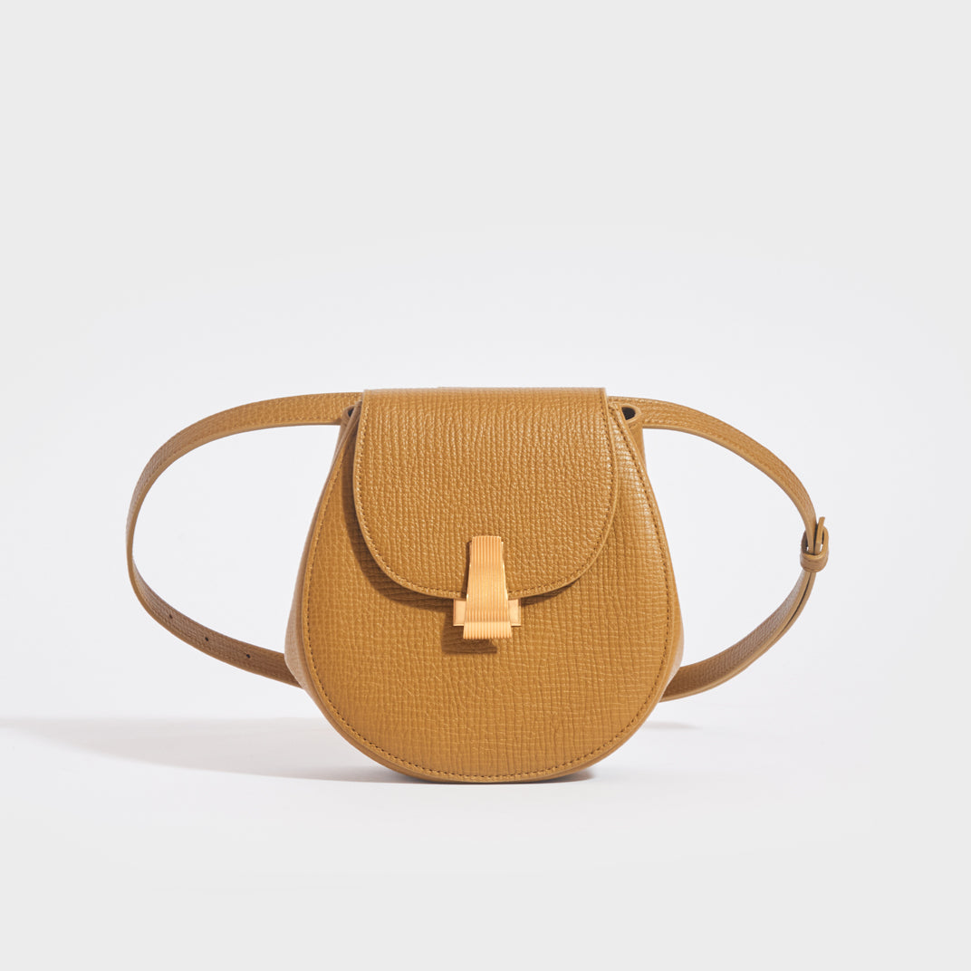 BOTTEGA VENETA Palmellato Rounded Leather Belt Bag in Mustard