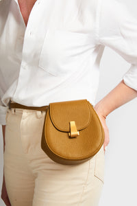 BOTTEGA VENETA Palmellato Rounded Leather Belt Bag in Mustard