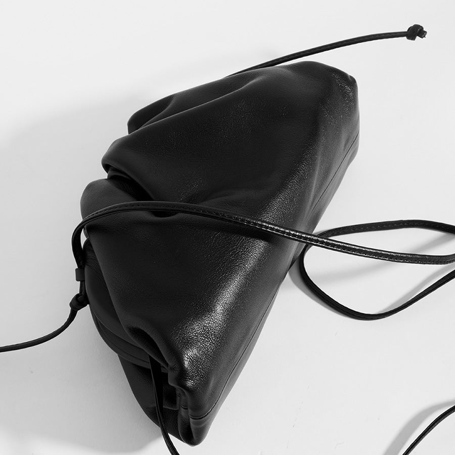 Top View of BOTTEGA VENETA The Pouch 20 Smooth Leather Cross-Body in Black