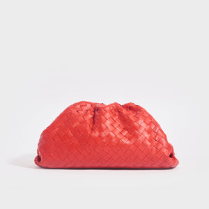 BOTTEGA VENETA The Pouch Intrecciato Leather Clutch in Red