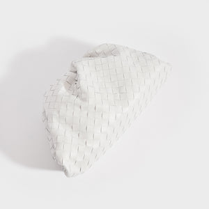 BOTTEGA VENETA The Pouch Intrecciato Leather Clutch in White