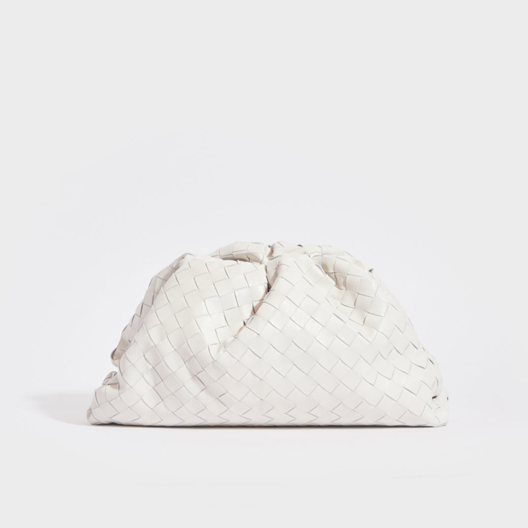 BOTTEGA VENETA The Pouch Intrecciato Leather Clutch in White