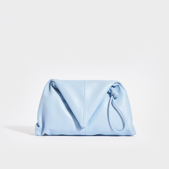 Front view of the BOTTEGA VENETA The Trine Leather Clutch in Ice