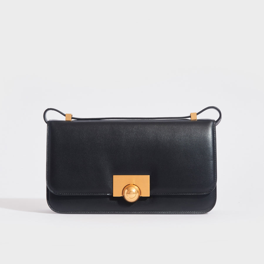 Front view of the BOTTEGA VENETA The Classic Small Leather Shoulder Bag in Black