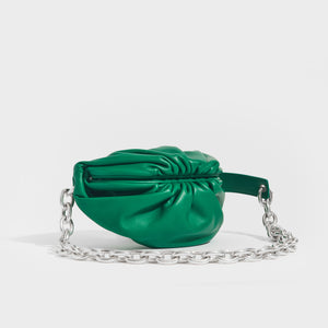 Side view of the BOTTEGA VENETA Belt Chain Pouch in Green Leather