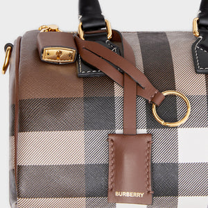 BURBERRY Check and Leather Mini Bowling Bag in Dark Birch Brown