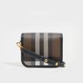 Check and Leather Small Elizabeth Bag in Dark Birch Brown