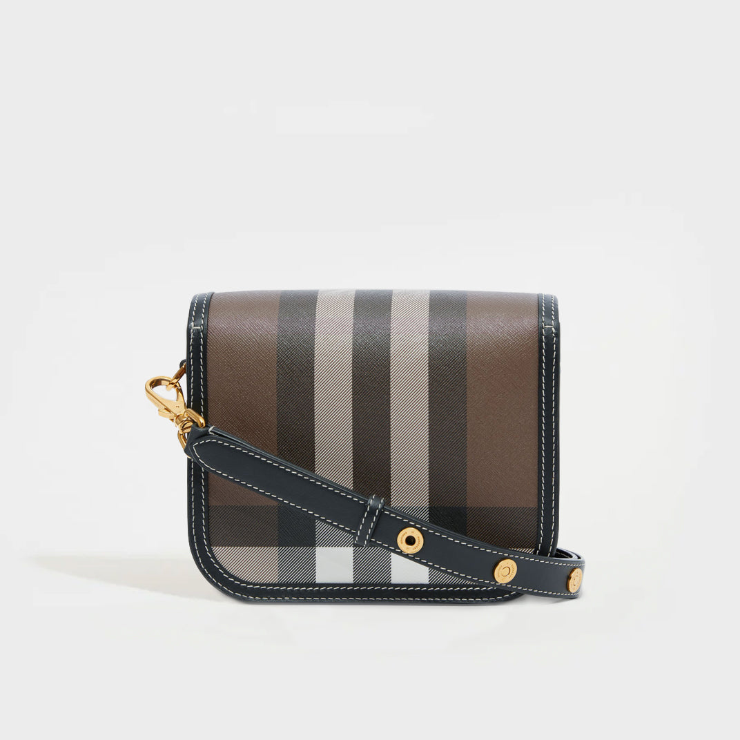 Check and Leather Small Elizabeth Bag in Dark Birch Brown