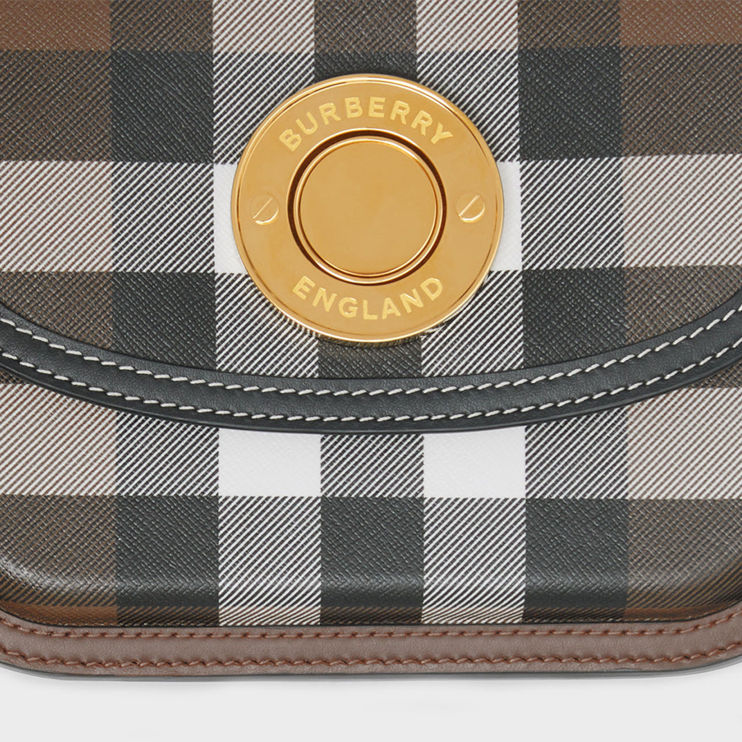Check and Leather Small Elizabeth Bag in Dark Birch Brown