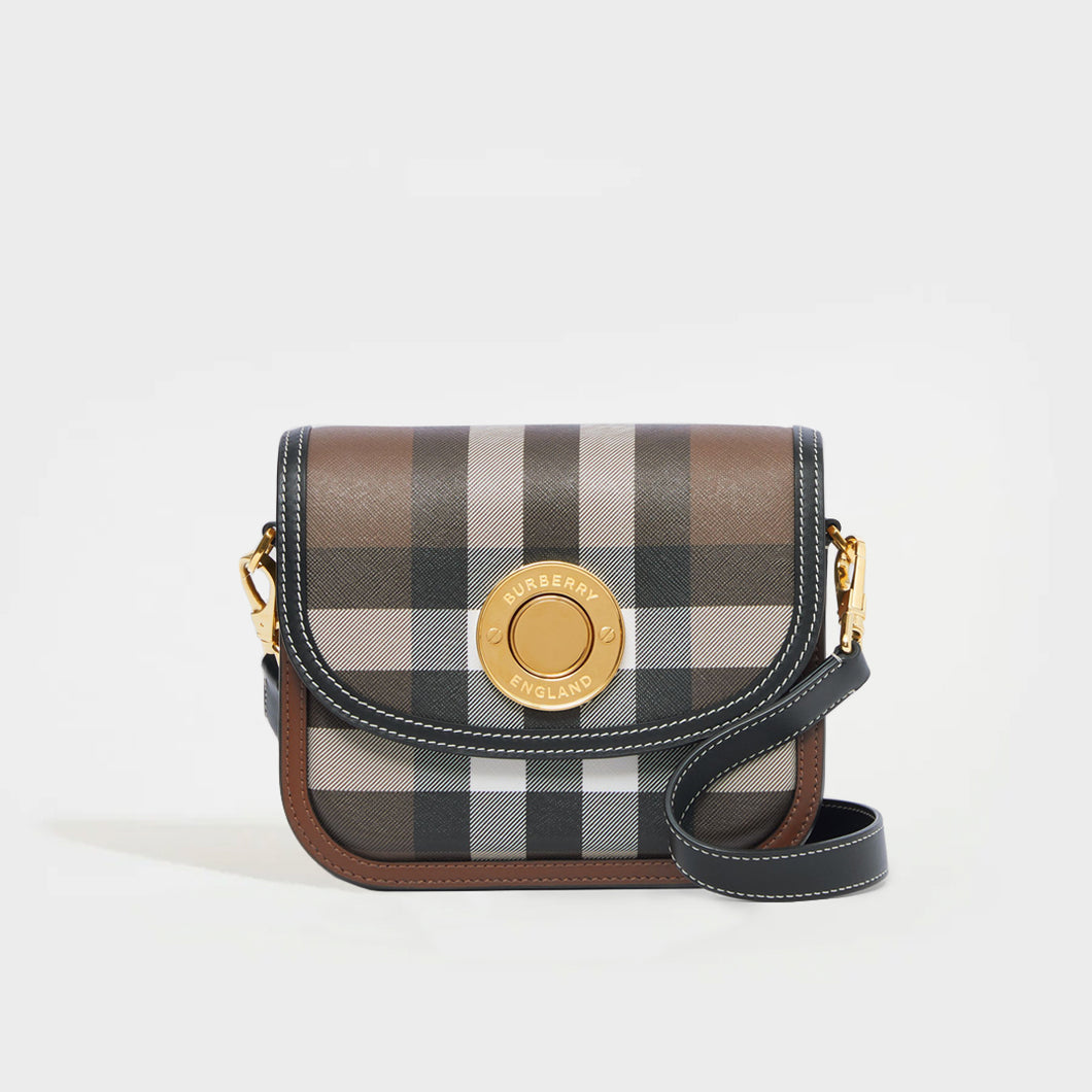 BURBERRY Check and Leather Small Elizabeth Bag in Dark Birch Brown