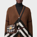 Check and Leather Small Elizabeth Bag in Dark Birch Brown