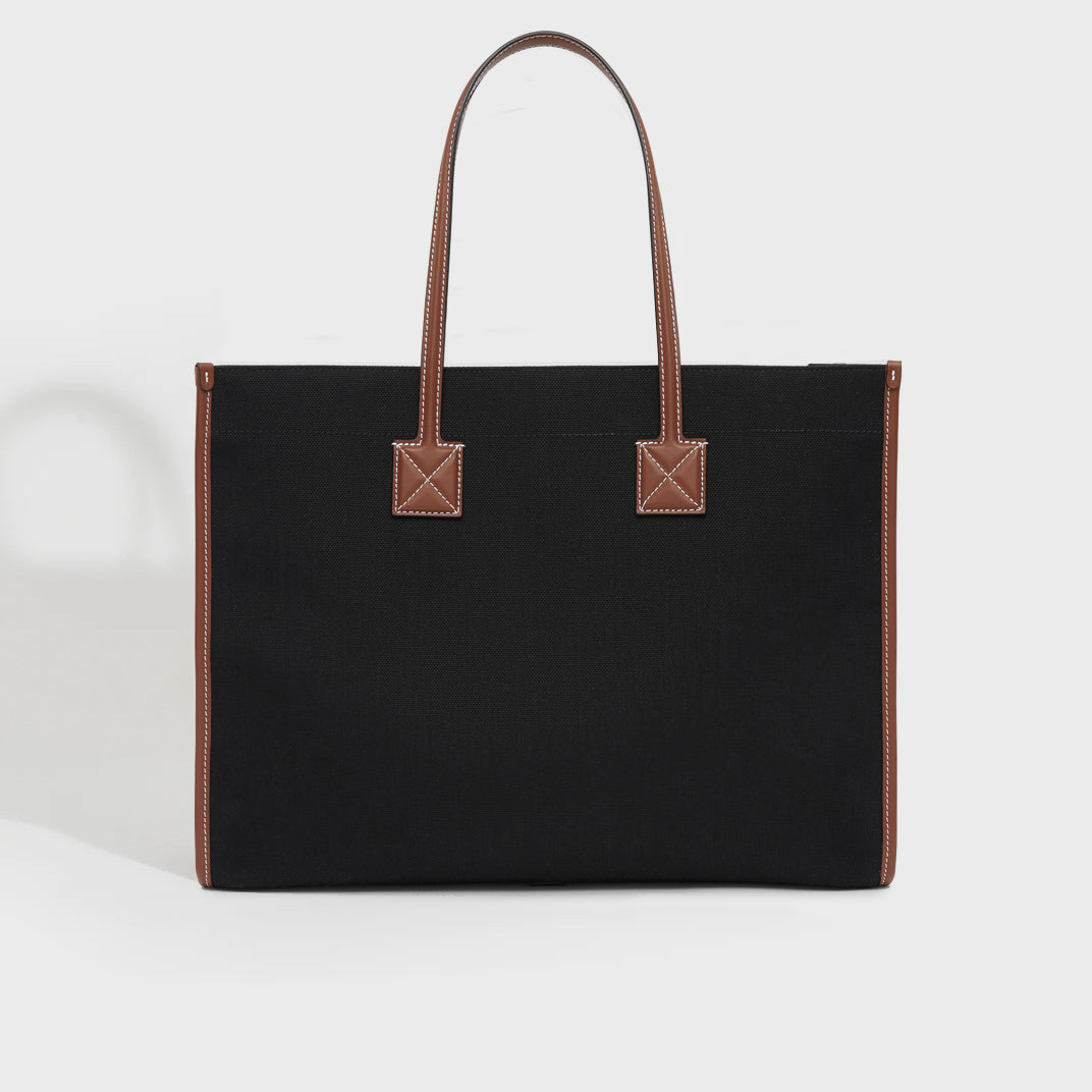Medium Canvas and Leather Two Tone Freya Tote in Black and Tan