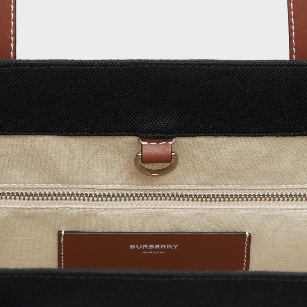 Medium Canvas and Leather Two Tone Freya Tote in Black and Tan