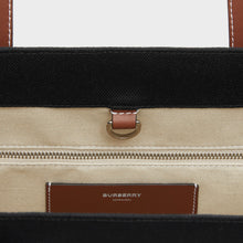 Load image into Gallery viewer, BURBERRY Medium Canvas and Leather Two Tone Freya Tote in Black and Tan