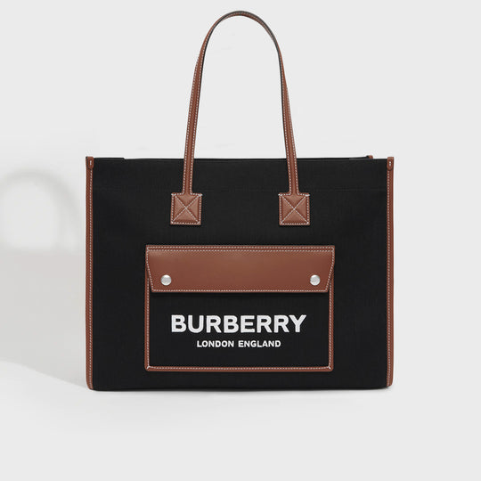 Medium Canvas and Leather Two Tone Freya Tote in Black and Tan
