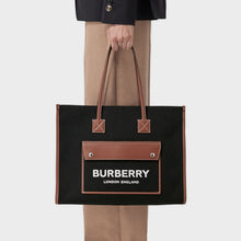 Load image into Gallery viewer, BURBERRY Medium Canvas and Leather Two Tone Freya Tote in Black and Tan