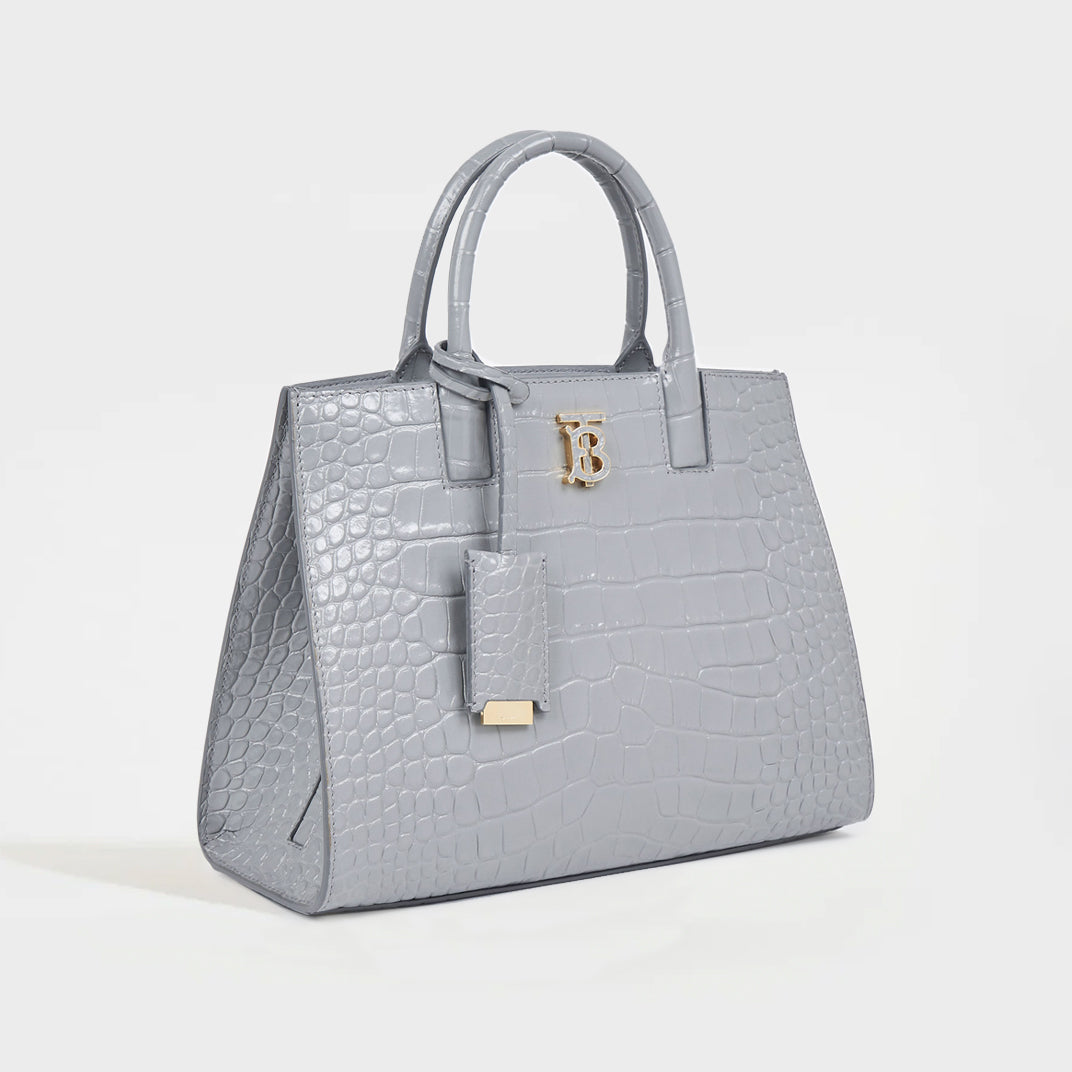 BURBERRY Mini Frances Bag in Cloud Grey Embossed Leather