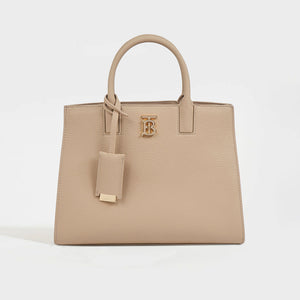 Front of the BURBERRY Mini Frances Bag in Oat Beige Grainy Leather