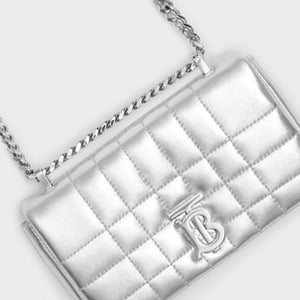 BURBERRY Mini Quilted Leather Lola Bag in Metallic Silver