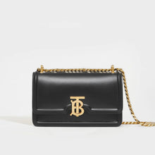 Load image into Gallery viewer, Front of the BURBERRY Mini Leather TB Bag in Black