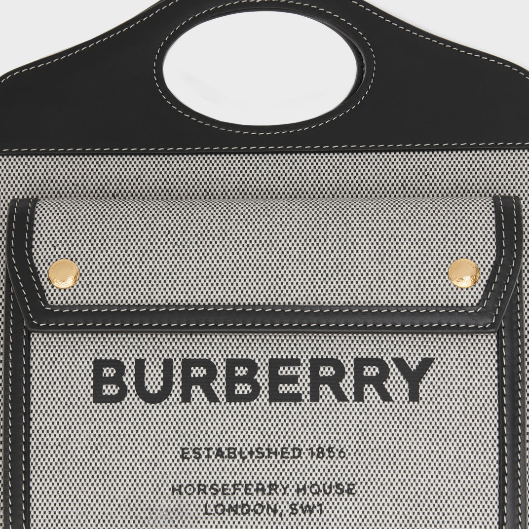 Mini Tri-Colour Canvas & Leather Pocket Bag in Grey