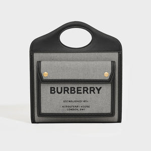 BURBERRY Mini Tri-Colour Canvas & Leather Pocket Bag in Grey