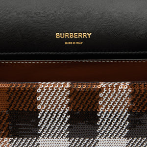 BURBERRY Small Sequin Check Lola Bag in Dark Birch Brown